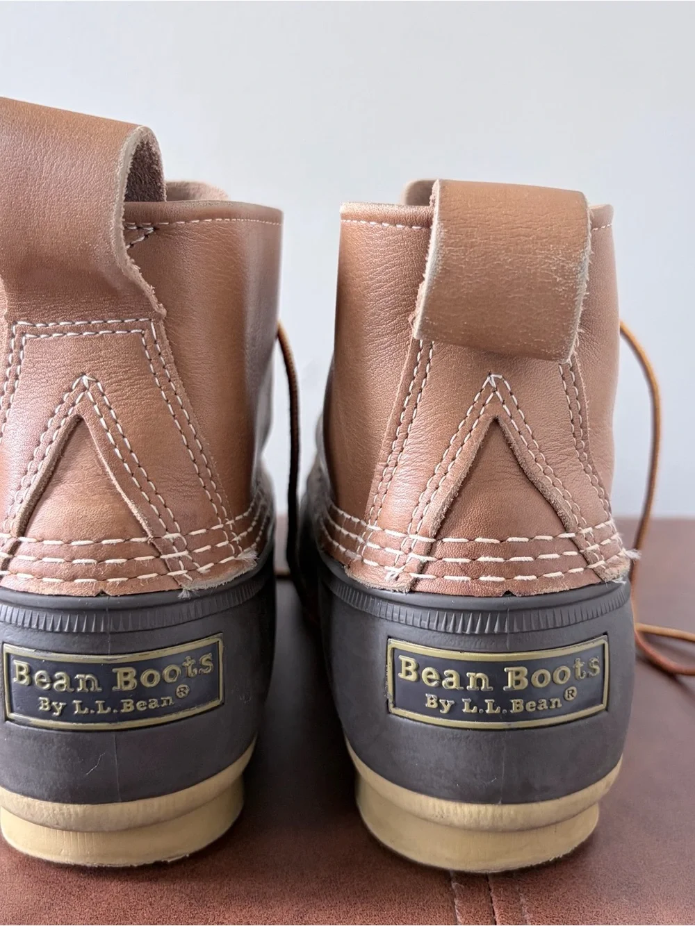 LL Bean Bean Boots 6 Inch Tan Brown Leather Rubber Rain Snow Made in USA
